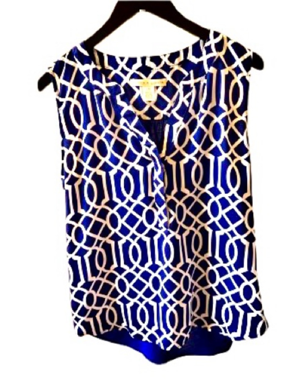 Hanna and gracie Size L Geo-Chain Print Sleeveless Top - Navy Blue/White Hi-Lo